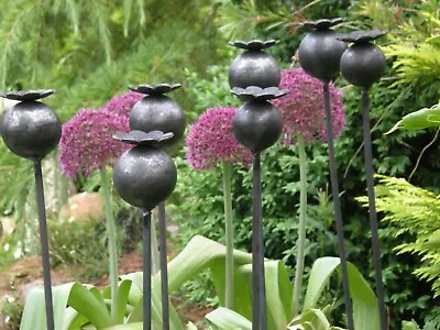 £29 • Buy 3 Plant Stakes, Metal,Decorative, 112cm Long,  50mm Poppy Head, Support,Unique