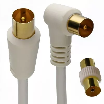 £6.99 • Buy Rf Tv Aerial Antenna Coaxial Cable Right Angle Male To Male Plug Lead + Coupler
