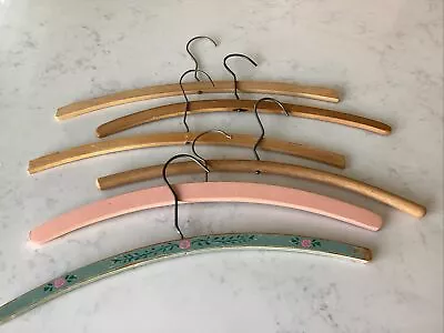 Lot 6 Vintage Wood Clothes Hangers Different Shapes + Colors Painted Dress Old • $27.99
