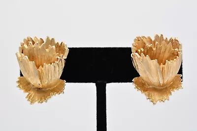 ART Vintage Clip Earrings Chunky Flower Brushed Gold Textured Signed 1980s BinAV • $31.96