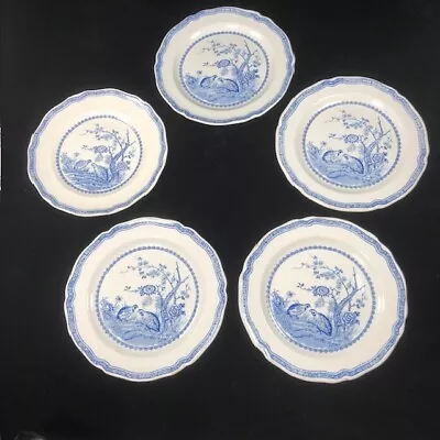 Very Nice FURNIVALS  Blue Quail 5 Salad Plates   Blue (Round Quail Backstamp) • $64.95