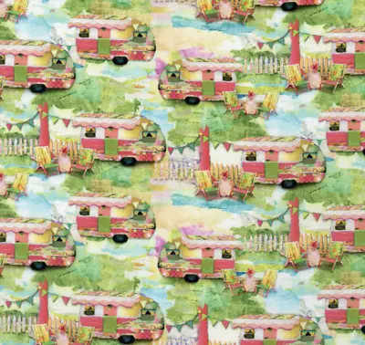 3 Wishes My Happy Place Campers Multi Fabric By The Yard • $12