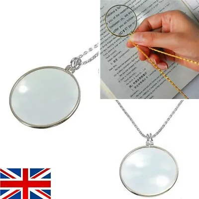 5X Magnifying Glass Lens On Necklace Silver Chain Magnifier Pendant Jewelry UK • £6.64