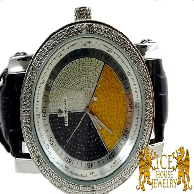 Mens Genuine Diamond Watch White Gold Finish Joe Rodeo Jojo Jojino Leather Band • $39.99