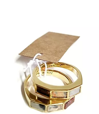 J.Crew Olga Marbled Semiprecious Stone Facet Ring Set Size 7 Golden Hickory NWT • $26