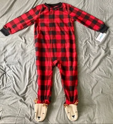 NEW 2T Carter's Toddler One Piece Fleece Christmas Reindeer Footed Pajamas • $12.50
