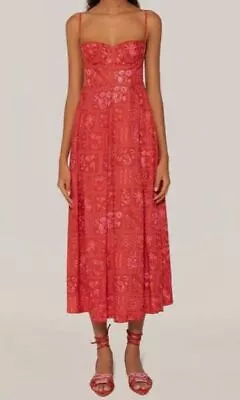 $750 Agua By Agua Bendita Women's Red Mambo MIDI Dress Size XS • $240.38