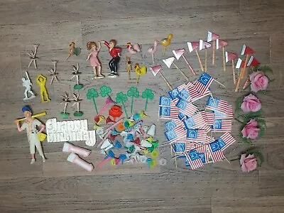 50s - 70s Huge Lot Vintage Baseball Animals Ballerina Cupcake Picks Cake Toppers • $19.99