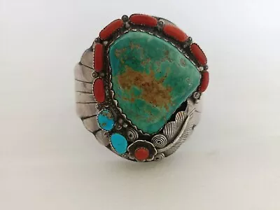 RARE ITEM FINEST American Turquoise Exquisite Men's Sterling Coral Cuff Bracelet • $350