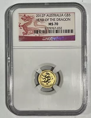 2012-P $5 Australia Lunar Year Of The Dragon Gold Coin 1/20 Oz - NGC MS70 • $117.50