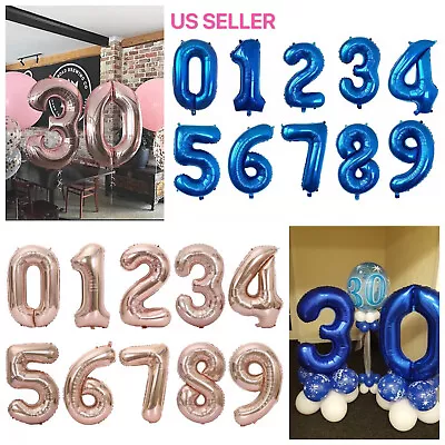 32  Blue Pink Navy Digital Number Balloons Large Big Foil Mylar Birthday Party • $3.29