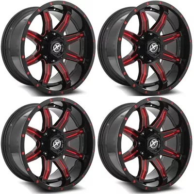 Set 4 20  XF Off-Road XF-215 Gloss Black Red Milled Wheels 20x9 6x135/6x5.5 0mm • $1365.04