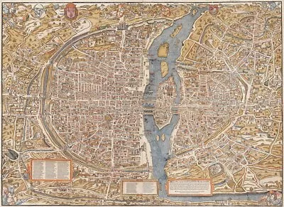 Map Plan Of Paris France 1550 Medieval Middle Ages Poster Art Print • $22.99