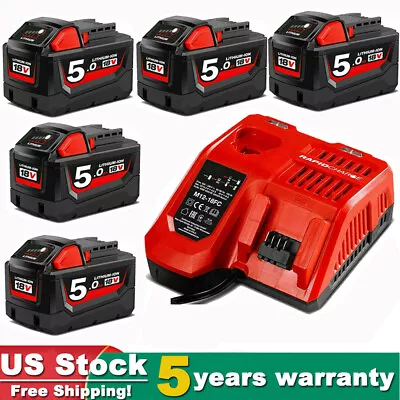 NEW Battery For Milwaukee 18V 48-11-1850 5.0AH M18 XC18 Lithium Ion Charger • $75.90