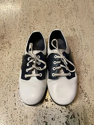 $15 • Buy Vintage 90s Stride Rite Classic Saddle Shoes White Navy 11 1/2 M Kids Leather