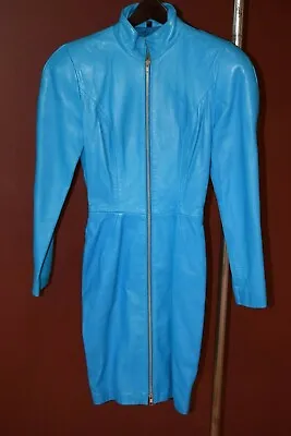 Michael Hoban North Beach Vintage Blue Zip  Leather Dress Size P • $299.99