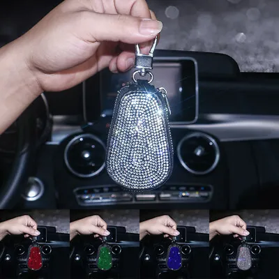 Mini Bling Crystal Car Key Case Leather Auto Smart Keychain Holder Keyring Bag • $9.35