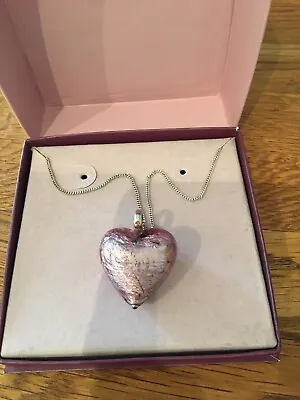 G McKenzie Sterling Silver Chain Necklace Murano Glass Heart Charm Brand New • £12.95