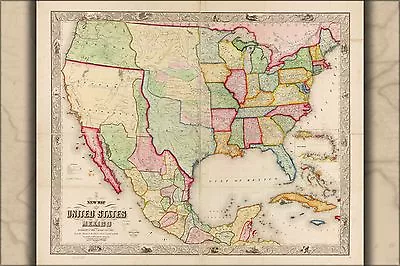 Poster Many Sizes; Map Of The United States And Mexico 1847 • $160.11