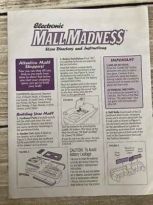 Mall Madness 1996 REPLACEMENT Instruction Manual Directions • $9.99