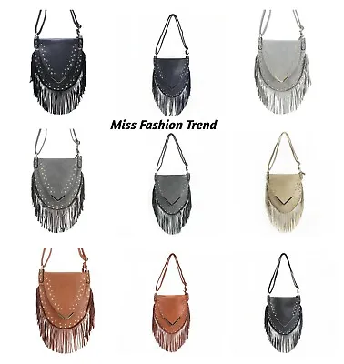 £18.56 • Buy Ladies Fringe Shoulder Bag Women's Tassel Diamante Stud Flap Over Handbag New 