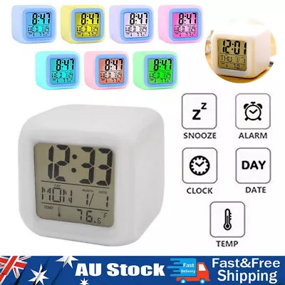 $13.44 • Buy Kids Wake Up Alarm Clock 7 Color Changing Digital LED Night Light Bedside Clock
