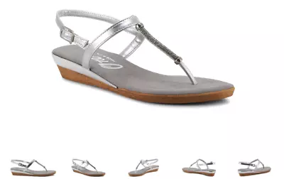 Onex Ava Silver Strappy Toe Post Wedge Sandal Women's Sizes 6-10/NEW!!! • $129.95