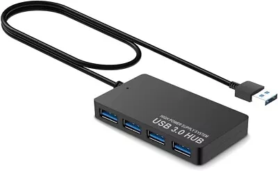 4-Port USB 3.0 Hub 2ft/60cm Long Extended Cable Ultra Slim High Speed Data Expa • $17.95