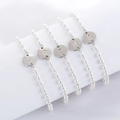 Silver Women Alphabet Letter Initial Friendship Bridesmaid Pearl Chain Bracelet • £3.99