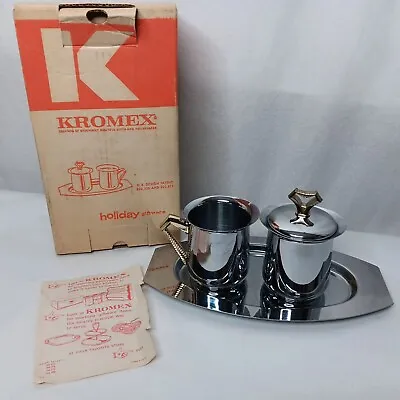 Kromex Holiday Giftware Creamer And Sugar Container Set Vintage USA Made READ • $16.98