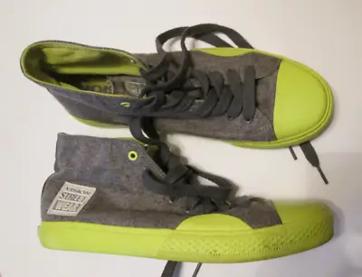 Vision Street Wear Mens Canvas Hi Top Retro Grey/Neon Green Skate Shoe Sz US 7.5 • $69.95