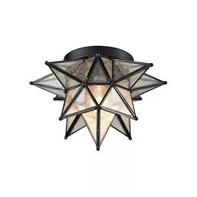 Black Moravian Star Flush Mount Ceiling Light Seeded Glass 12-inch Foyer Light • $119.99