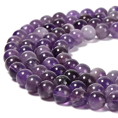 Natural Amethyst Smooth Round Beads Size 6mm 7mm 8mm 15.5'' Strand • $8.49