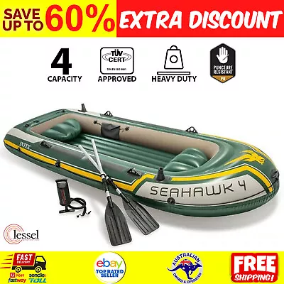 Intex Seahawk 4 Person Inflatable Fishing Water Boat Set W/ Pump And Paddle Oars • $199.97