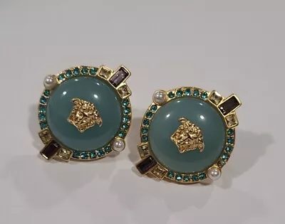 Versace Gold Tone Stud Crystal Earrings • $90