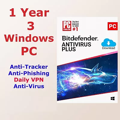 Bitdefender Antivirus Plus 2024 - 3 Device 1 Year Genuine + Daily VPN • $43.99