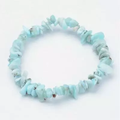 Natural Larimar Chip Gemstone Bead Stretch Bracelet UK • £6.79