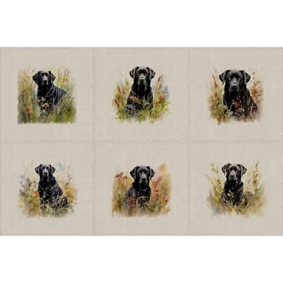 Cotton Rich Linen Look Fabric Black Labrador Retriever Dog Upholstery Panel • £14