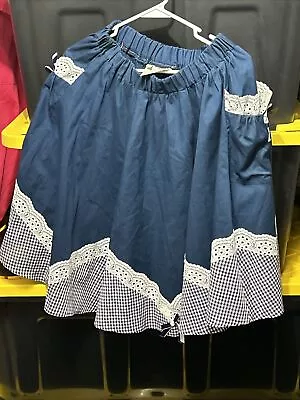 Vintage Square Dance Skirt Jeri Bee Women’s Blue White Ribbon Sz L USA😇💯✅ • $14.99