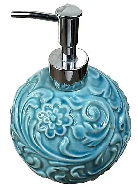 SANCTUARY Dryly TURQUOISE BLUE CERAMIC3D Sphere Floral Soap Dispenser • £23.35