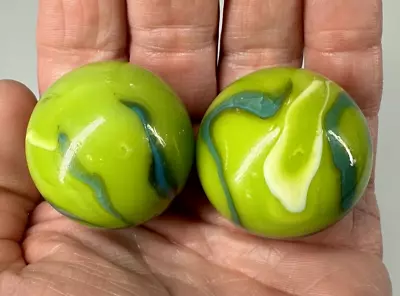 2 BOULDERS 35mm MERMAID Marbles Glass Green/Blue/White LARGE HUGE Swirl • $9.95