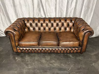 Chesterfield Three Seater Sofa In Rare And Desirable Aged Whiskey Brown • £895