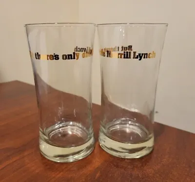 MERRILL LYNCH Two (2) Vintage Gold Lettering Glasses BUT THERE'S ONLY ONE Rare  • $24