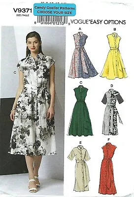 Vogue V9371 Button-Front Flared Swing Or Straight Dress W Belt Sz 6-14 14-22 UC • $14.95