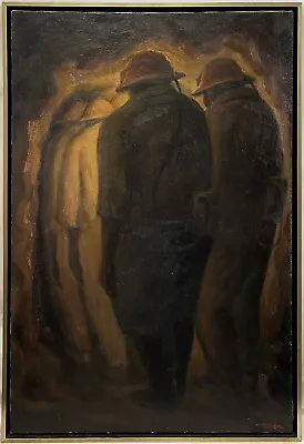 Original Large 1962 Hector Martinez Arteche “Miners” Mexican Muralist Oil SIGNED • $2400