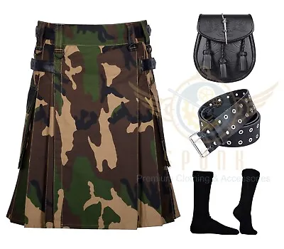 Camo Tactical Duty Kilt Utility Kilt For Men-Military Camo Kilt With Accessories • $90.25