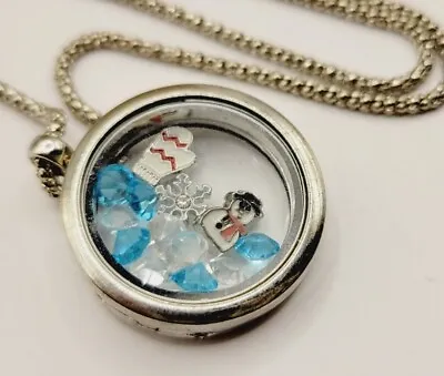  Memory Locket Necklace Silver Tone Floating Charm With Snowman Snow Mitten 22  • $16.20
