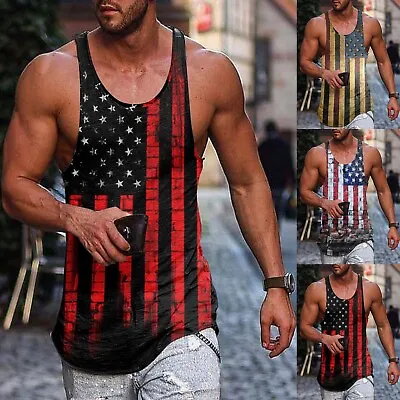 Men's US Flag Red Stringer Tank Top Fitness Workout Gym USA America American Fit • $12.99