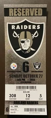 Oakland Raiders 10/27/2013 NFL Ticket Stub Vs Pittsburgh Steelers • $8.95
