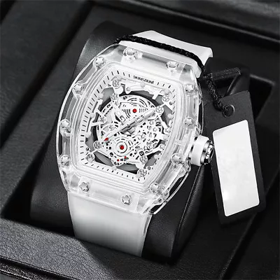 New Waterproof Men'S Watch Barrel Shaped Transparent Quartz Watch Popular • $20.48